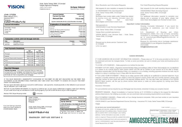 Extrato de hipoteca do Paraguai Vision Banco em formatos Word e PDF modelo